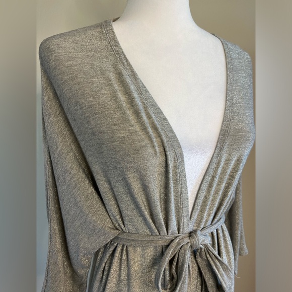 Silver Mid-length Open Front Sweater with Belt - Picture 5 of 10
